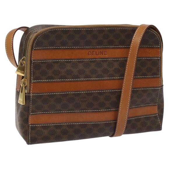 CELINE Macadam Canvas Shoulder Bag Pvc Beige Brown Gold - Picture 1 of 12